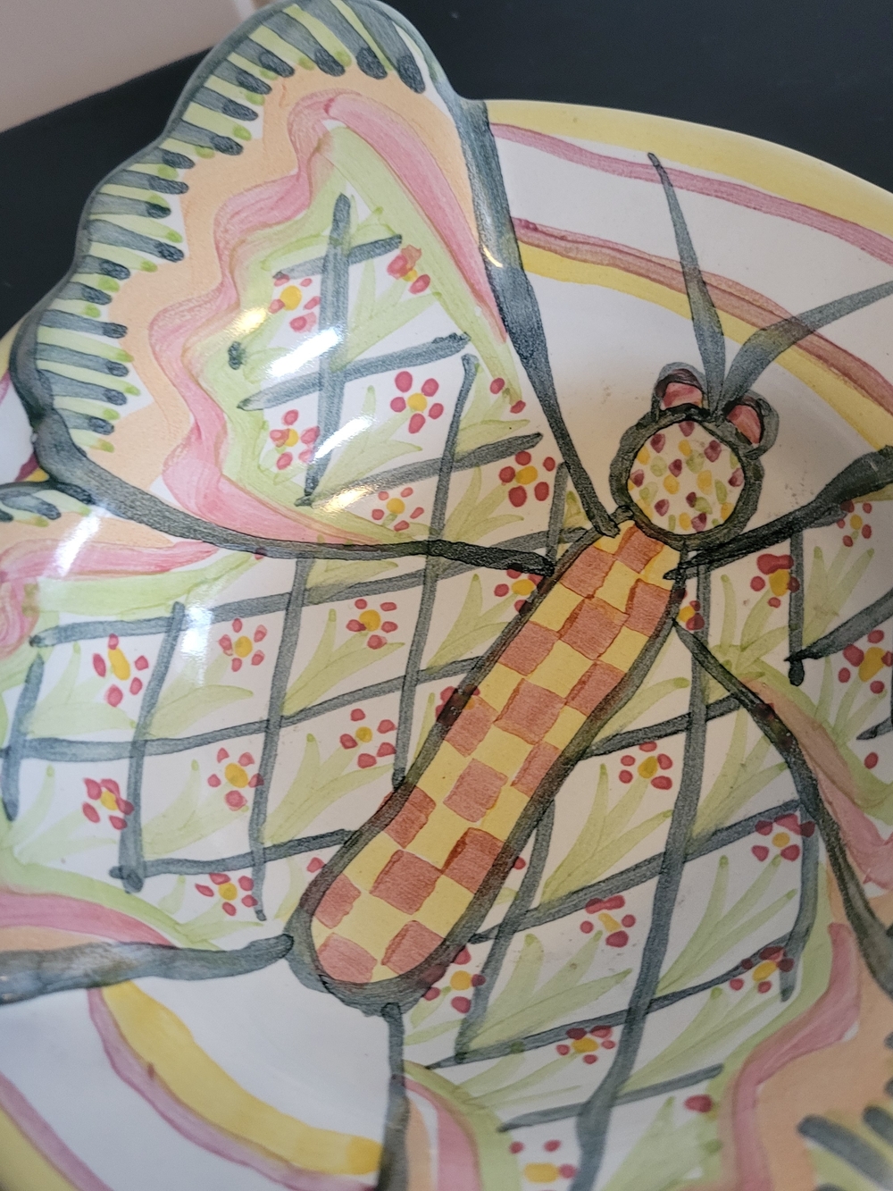MacKenzie-Childs Butterfly Decorative Dish - Yellow, Pink, Green - Picture 2 of 8